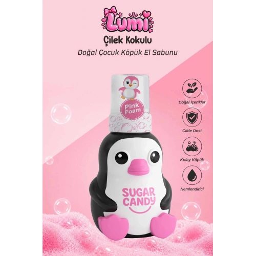 Sugar Candy Çilek Kokulu Doğal Vegan Çocuk Köpük El Sabunu LUMI 350 ml Paraben İçermeyen Pembe Köpük