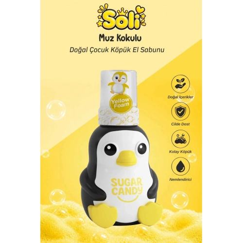 Sugar Candy Muz Kokulu Doğal Vegan Çocuk Köpük El Sabunu SOLI 350 ml Paraben İçermeyen Sarı Köpük