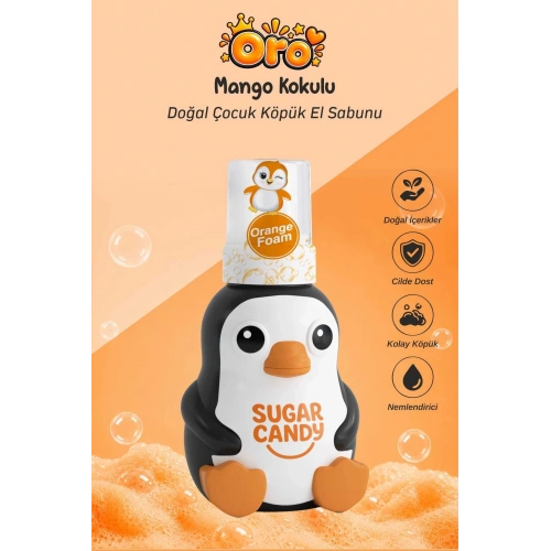 Sugar Candy Mango Kokulu Doğal Vegan Çocuk Köpük El Sabunu ORO 350 ml Paraben İçermeyen Turuncu Köpük