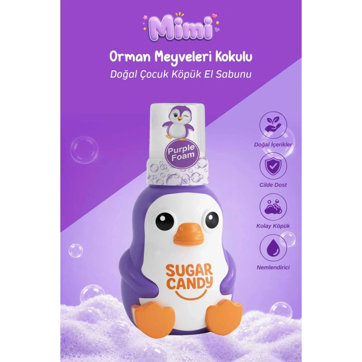 Sugar Candy Orman Meyveleri Kokulu Doğal Vegan Çocuk Köpük El Sabunu MIMI 350 ml Paraben İçermeyen Mor Köpük