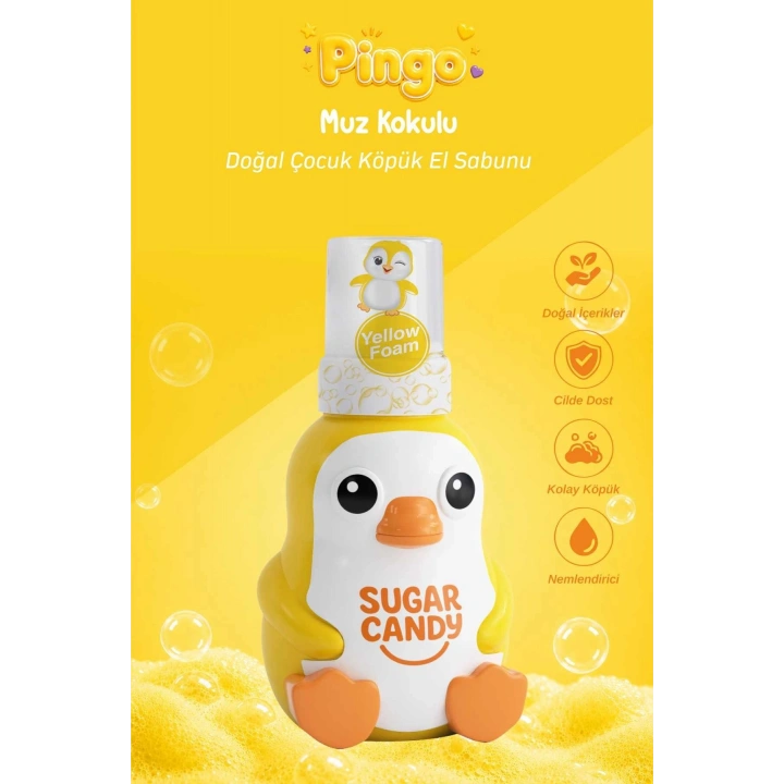 Sugar Candy Muz Kokulu Doğal Vegan Çocuk Köpük El Sabunu PINGO 350 ml Paraben İçermeyen Sarı Köpük