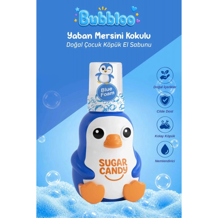 Sugar Candy Yaban Mersini Kokulu Doğal Vegan Çocuk Köpük El Sabunu BUBBLOO 350 ml Paraben İçermeyen Mavi Köpük