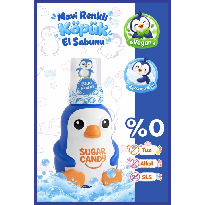 Sugar Candy Yaban Mersini Kokulu Doğal Vegan Çocuk Köpük El Sabunu BUBBLOO 350 ml Paraben İçermeyen Mavi Köpük