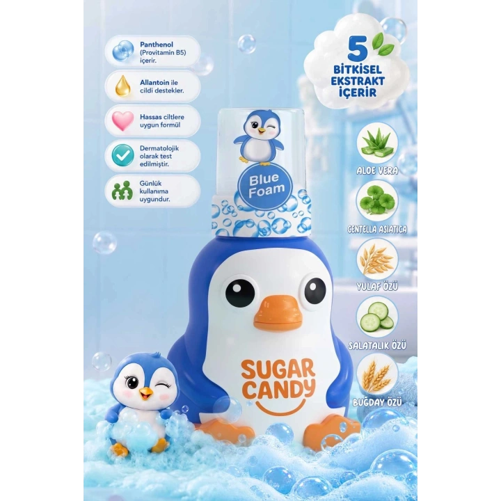 Sugar Candy Yaban Mersini Kokulu Doğal Vegan Çocuk Köpük El Sabunu BUBBLOO 350 ml Paraben İçermeyen Mavi Köpük