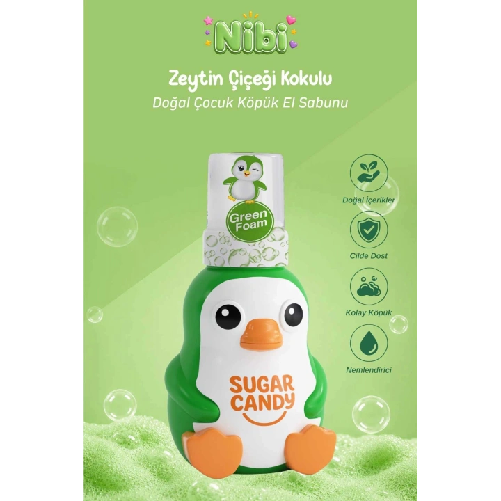 Sugar Candy Zeytin Çiçeği Kokulu Doğal Vegan Çocuk Köpük El Sabunu NIBI 350 ml Paraben İçermeyen Yeşil Köpük