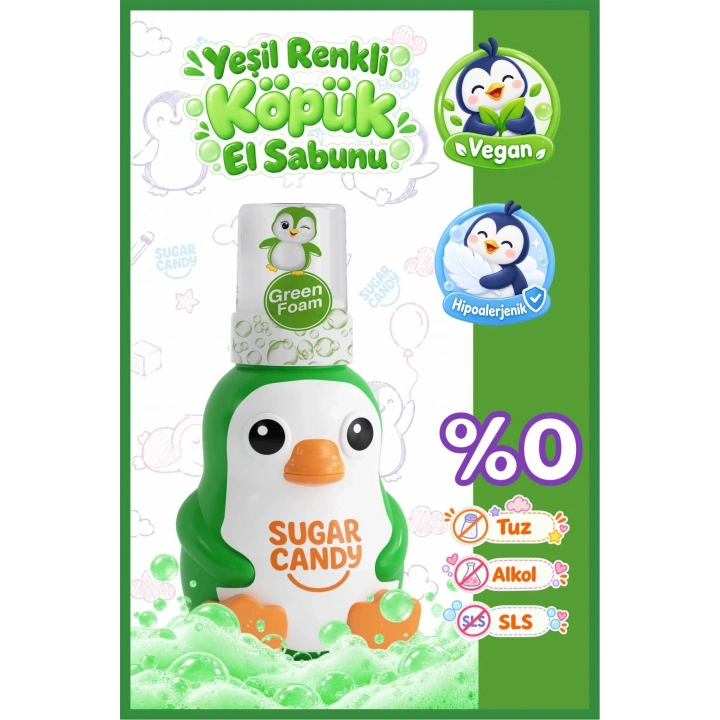 Sugar Candy Zeytin Çiçeği Kokulu Doğal Vegan Çocuk Köpük El Sabunu NIBI 350 ml Paraben İçermeyen Yeşil Köpük
