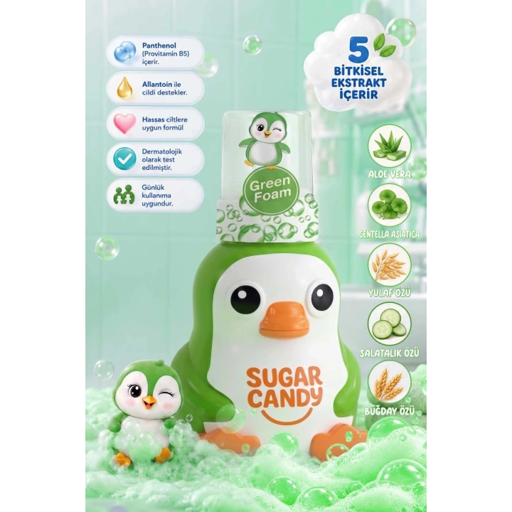 Sugar Candy Zeytin Çiçeği Kokulu Doğal Vegan Çocuk Köpük El Sabunu NIBI 350 ml Paraben İçermeyen Yeşil Köpük
