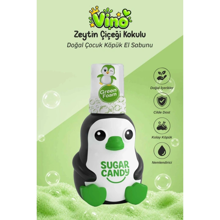 Sugar Candy Zeytin Çiçeği Kokulu Doğal Vegan Çocuk Köpük El Sabunu VINO 350 ml Paraben İçermeyen Yeşil Köpük