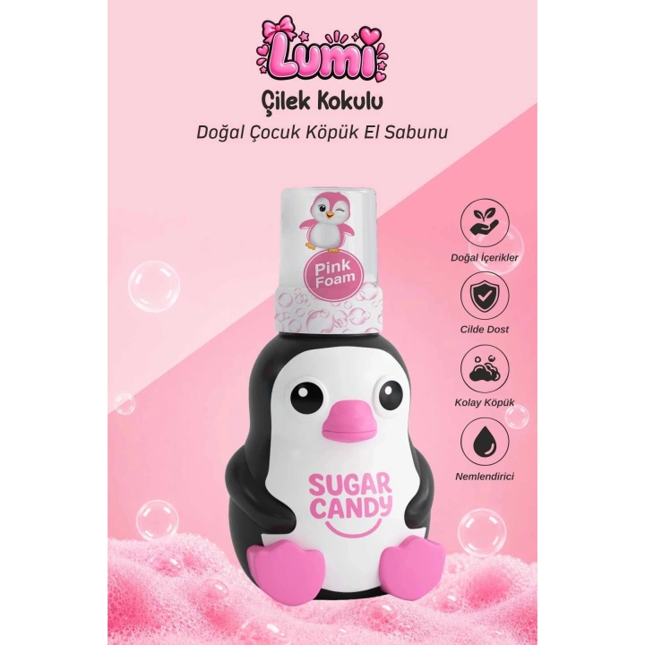 Sugar Candy Çilek Kokulu Doğal Vegan Çocuk Köpük El Sabunu LUMI 350 ml Paraben İçermeyen Pembe Köpük