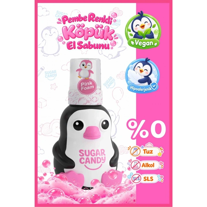 Sugar Candy Çilek Kokulu Doğal Vegan Çocuk Köpük El Sabunu LUMI 350 ml Paraben İçermeyen Pembe Köpük