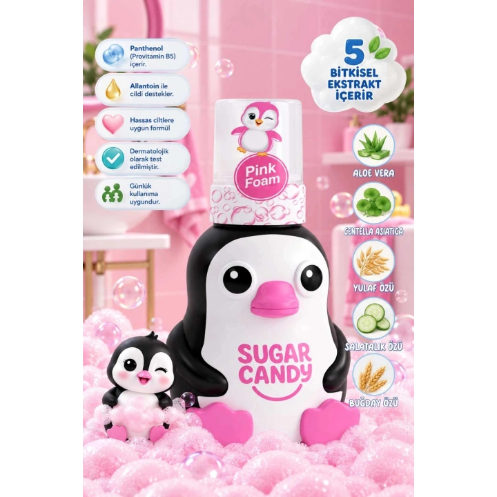 Sugar Candy Çilek Kokulu Doğal Vegan Çocuk Köpük El Sabunu LUMI 350 ml Paraben İçermeyen Pembe Köpük