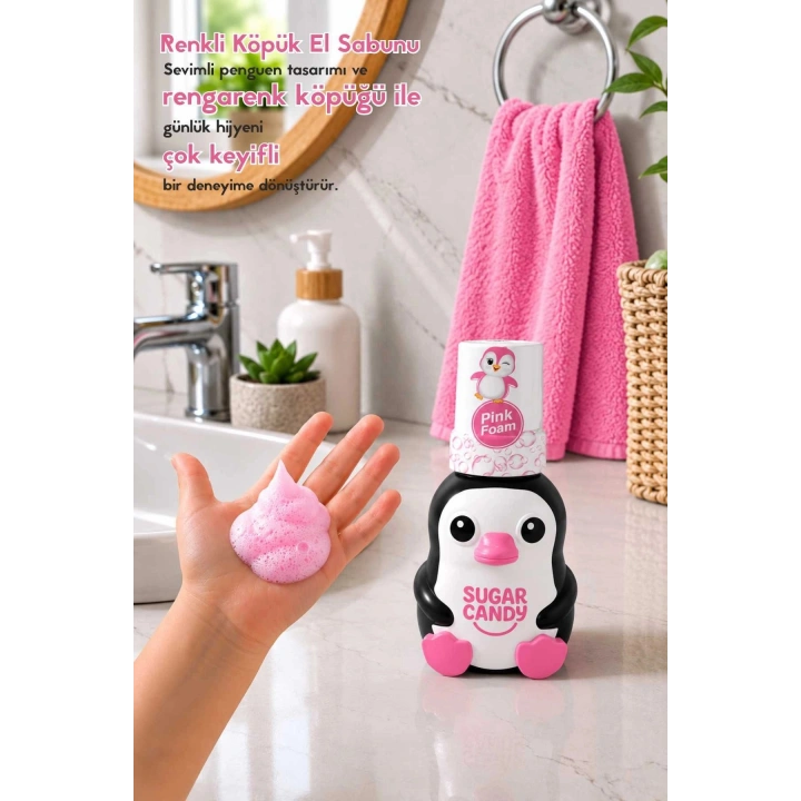 Sugar Candy Çilek Kokulu Doğal Vegan Çocuk Köpük El Sabunu LUMI 350 ml Paraben İçermeyen Pembe Köpük