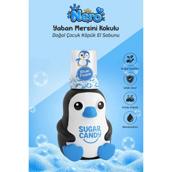 Sugar Candy Yaban Mersini Kokulu Doğal Vegan Çocuk Köpük El Sabunu NERO 350 ml Paraben İçermeyen Mavi Köpük