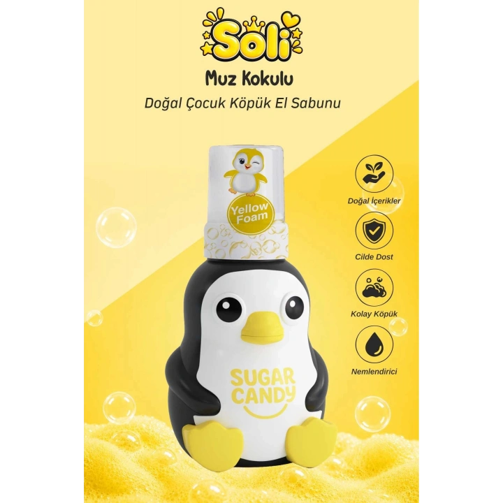 Sugar Candy Muz Kokulu Doğal Vegan Çocuk Köpük El Sabunu SOLI 350 ml Paraben İçermeyen Sarı Köpük
