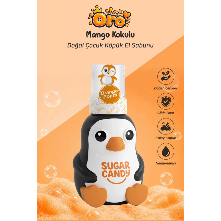 Sugar Candy Mango Kokulu Doğal Vegan Çocuk Köpük El Sabunu ORO 350 ml Paraben İçermeyen Turuncu Köpük