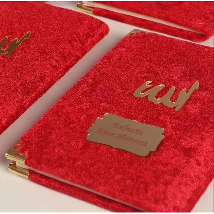 64 Sayfa Bordo Kese ve İnci Tesbihli Kadife Yasin