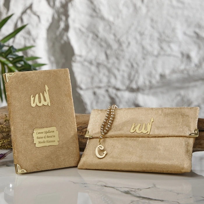 64 Sayfa Gold Çanta ve İnci Tesbihli Kadife Yasin