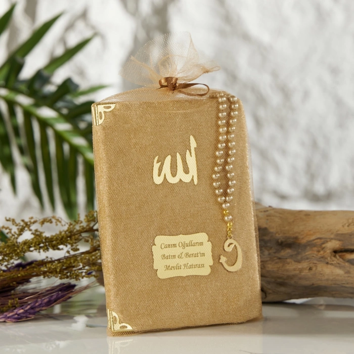 64 Sayfa Gold Kese ve İnci Tesbihli Kadife Yasin