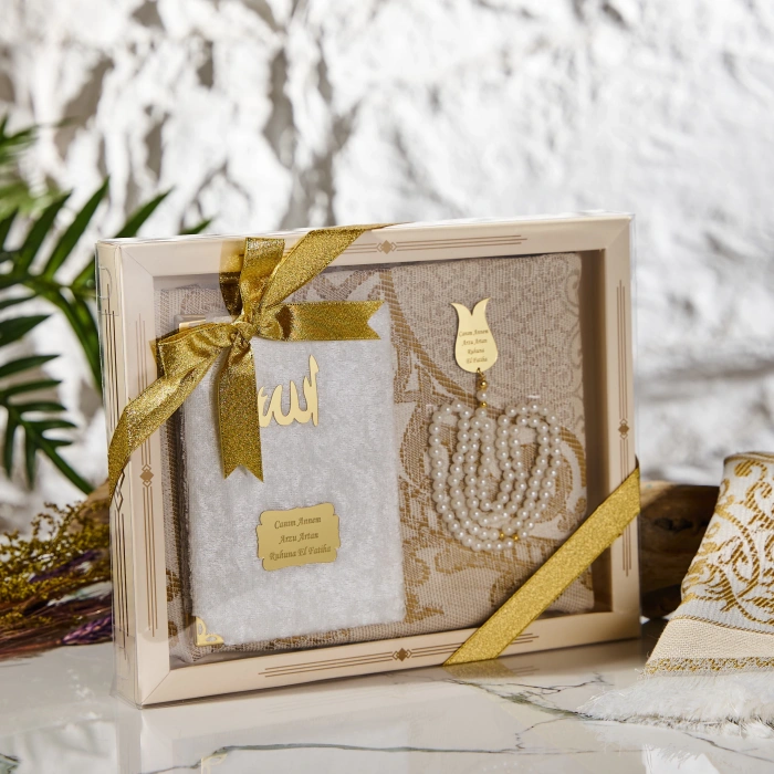 64 Sayfa Krem Kadife Yasin + İnci Tesbih + Kutulu Seccade