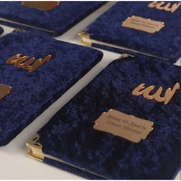 64 Sayfa Lacivert Kese ve İnci Tesbihli Kadife Yasin