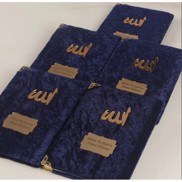 64 Sayfa Lacivert Kese ve İnci Tesbihli Kadife Yasin