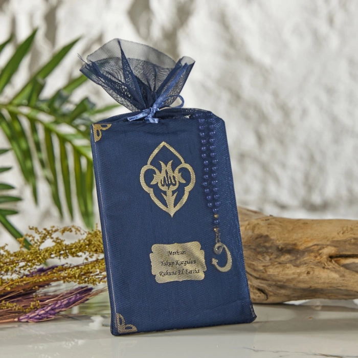 64 Sayfa Lacivert Kese ve İnci Tesbihli Şantuk Yasin