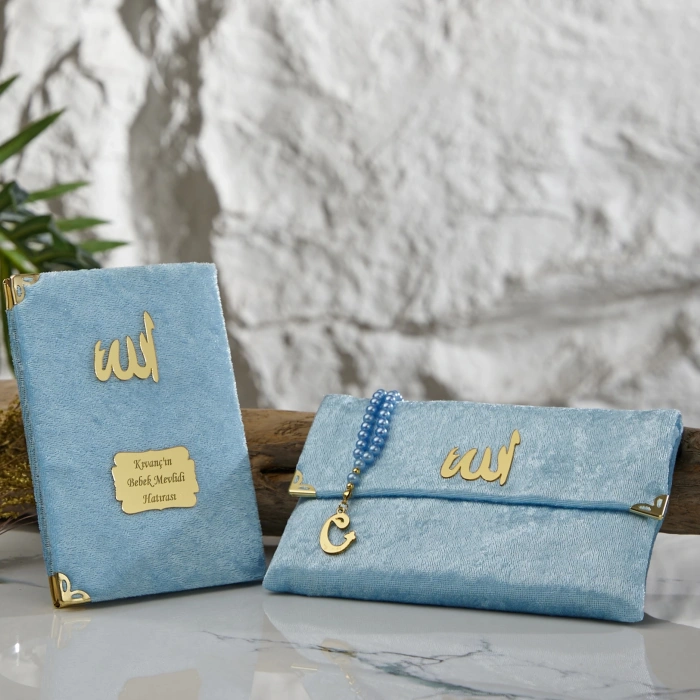 64 Sayfa Mavi Çanta ve İnci Tesbihli Kadife Yasin