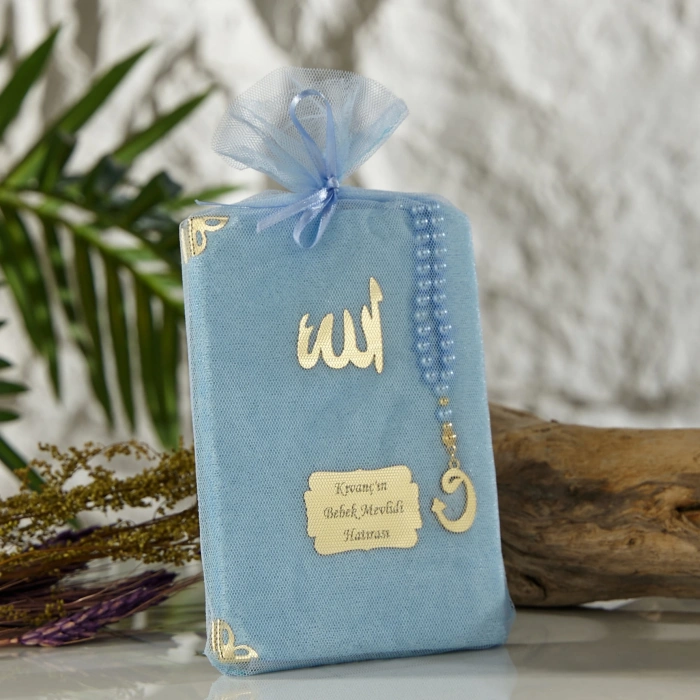 64 Sayfa Mavi Kese ve İnci Tesbihli Kadife Yasin