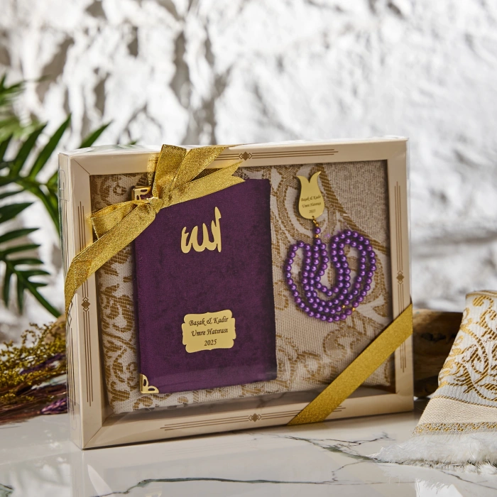 64 Sayfa Mor Kadife Yasin + İnci Tesbih + Kutulu Seccade