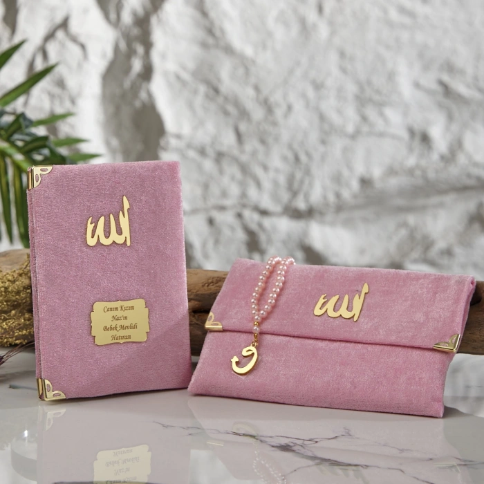 64 Sayfa Pembe Çanta ve İnci Tesbihli Kadife Yasin