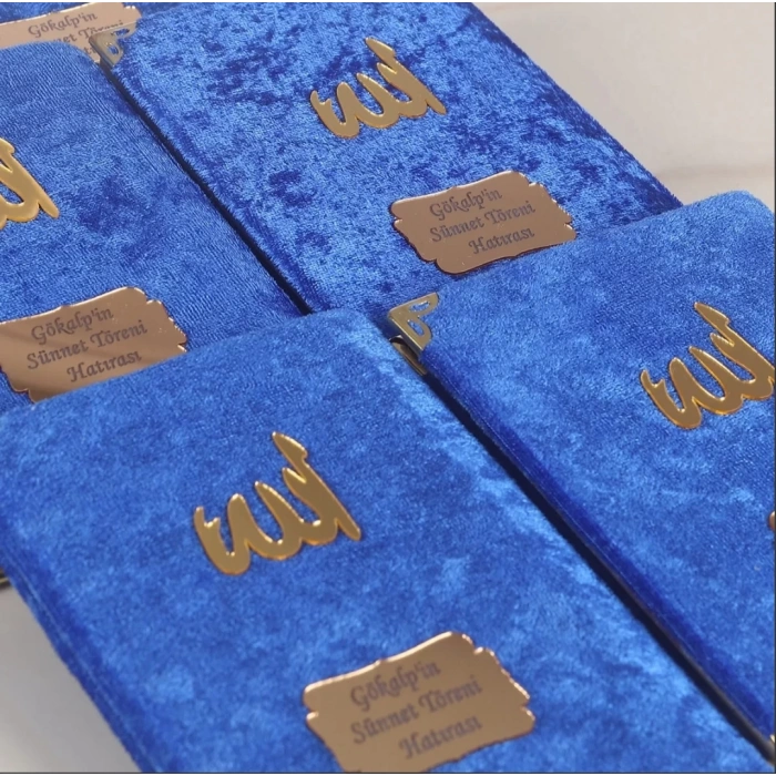 64 Sayfa Saks Mavisi Kese ve İnci Tesbihli Kadife Yasin