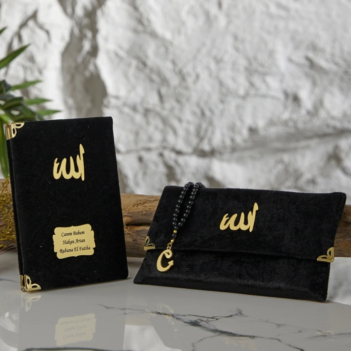 64 Sayfa Siyah Çanta ve İnci Tesbihli Kadife Yasin