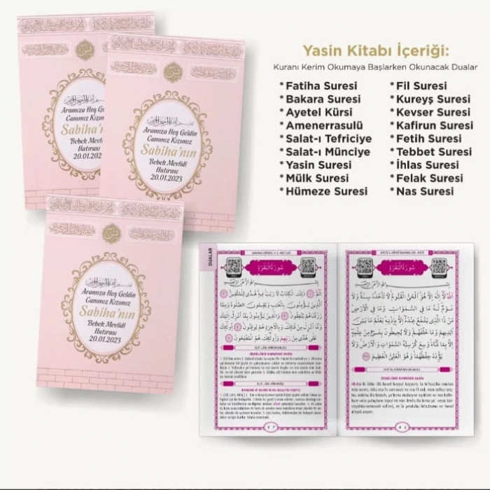 64 Sayfa Yaldız Kabe Pembe Yasin + Lokumluk + Magnet