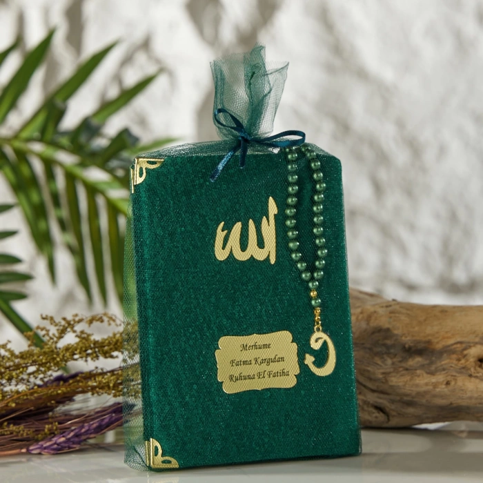 64 Sayfa Zümrüt Kese ve İnci Tesbihli Kadife Yasin