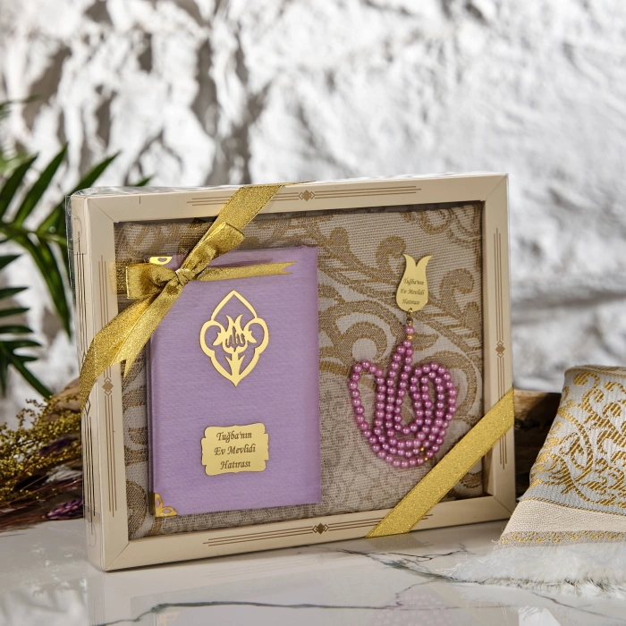 64 Sayfa Lila Şantuk Yasin + İnci Tesbih + Kutulu Seccade