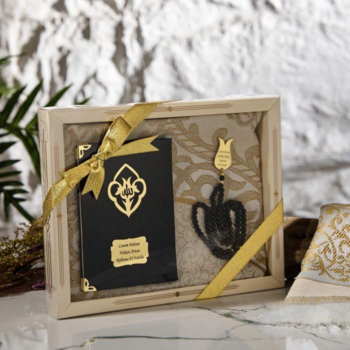 64 Sayfa Siyah Şantuk Yasin + İnci Tesbih + Kutulu Seccade