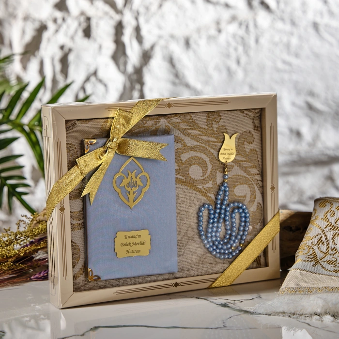 64 Sayfa Mavi Şantuk Yasin + İnci Tesbih + Kutulu Seccade