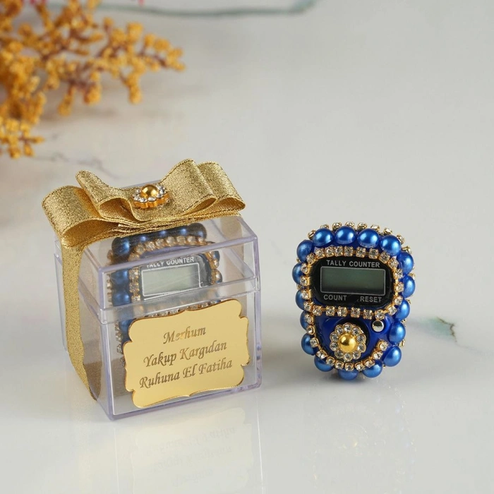 Mika Kutuda İsme Özel Süslemeli Saks Mavisi Renkli Zikirmatik