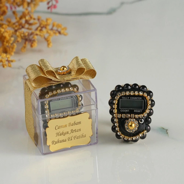 Mika Kutuda İsme Özel Süslemeli Siyah Renkli Zikirmatik