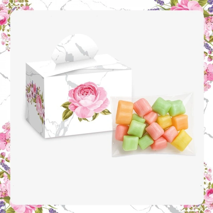 Altıgen Model Pembe Renkli Lokum Kutusu ve Mevlüt Şekeri