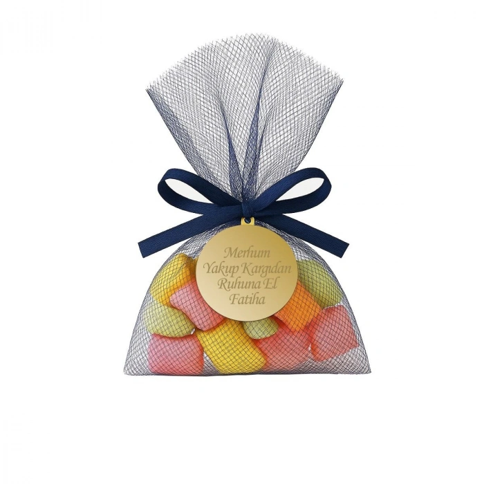 İsme Özel Lacivert Renkli Tül Kese İçerisinde Mevlüt Şekeri