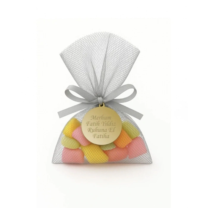 İsme Özel Gri Renkli Tül Kese İçerisinde Mevlüt Şekeri