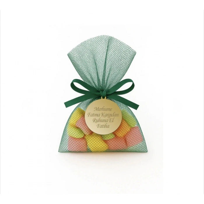 İsme Özel Zümrüt Renkli Tül Kese İçerisinde Mevlüt Şekeri