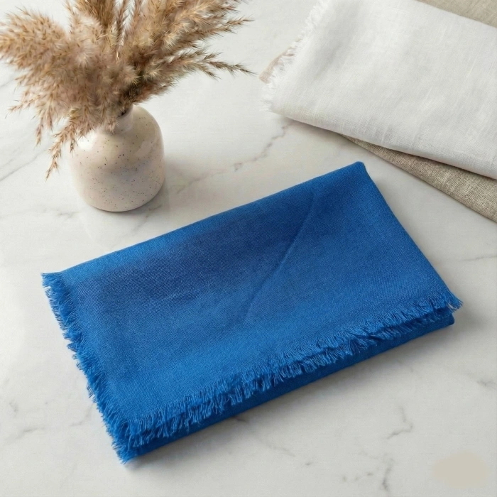 Saks Mavisi Renkli Flamlı Pamuk Eşarp