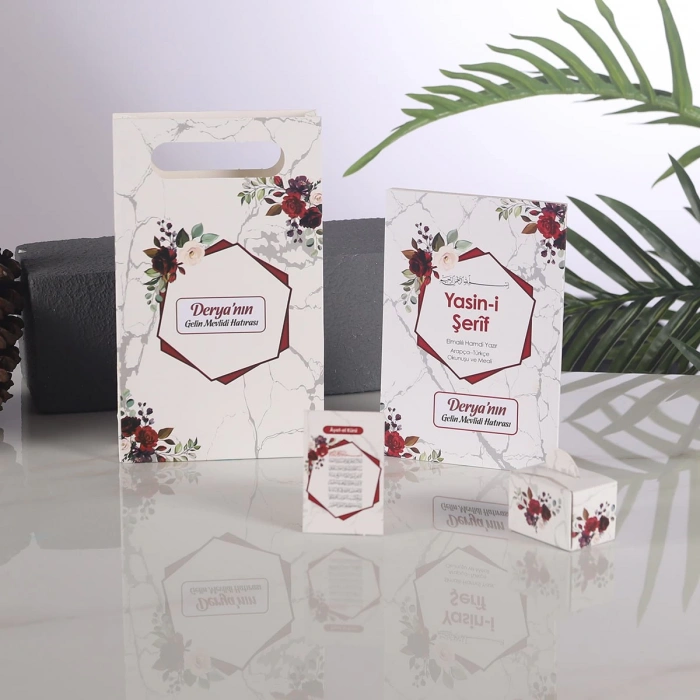 Altıgen Kırmızı Yasin + Çanta + Lokumluk + Magnet
