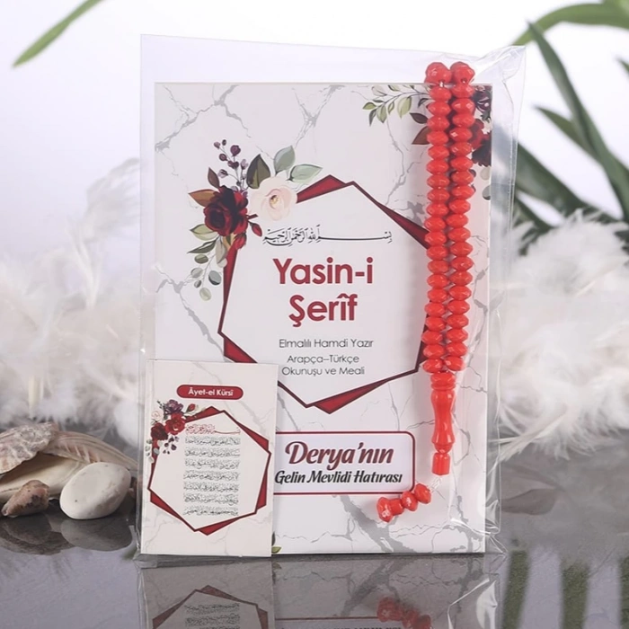 Altıgen Kırmızı Yasin + OPP Paket + Magnet + Tesbih