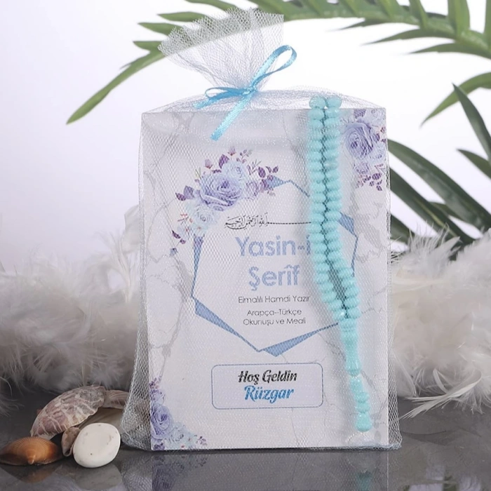 Altıgen Mavi Yasin + Tül Kese + Tesbih