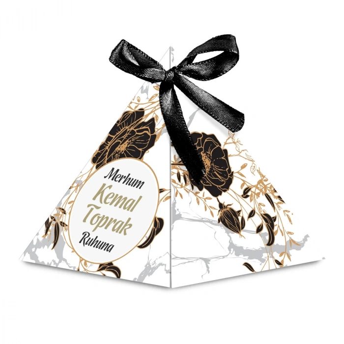 Altıgen Model Siyah Renkli Mevlüt Şekeri İçin İsme Özel Piramit Külah