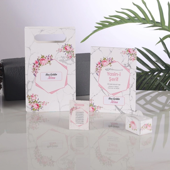 Altıgen Pembe Yasin+ Çanta + Lokumluk + Magnet
