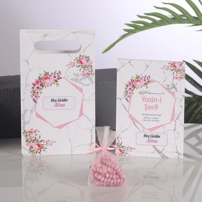 Altıgen Pembe Yasin+ Çanta+ Kese Tesbih